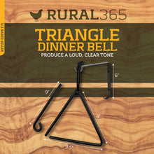 Load image into Gallery viewer, Triangle Dinner Bell 8in Cast Iron Dinner Bells Forged Metal Triangle
