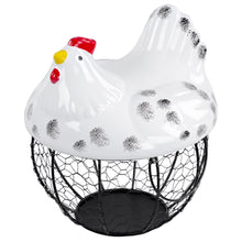 Load image into Gallery viewer, Chicken Egg Basket in Black and White Glass Lid and Round Wire Basket
