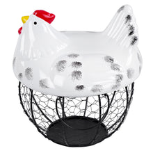 Load image into Gallery viewer, Chicken Egg Basket in Black and White Glass Lid and Round Wire Basket
