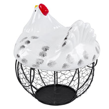 Load image into Gallery viewer, Chicken Egg Basket in Black and White Glass Lid and Round Wire Basket
