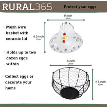 Load image into Gallery viewer, Chicken Egg Basket in Black and White Glass Lid and Round Wire Basket
