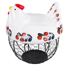 Load image into Gallery viewer, Chicken Egg Basket in Navy and Red Glass Lid and Round Wire Basket
