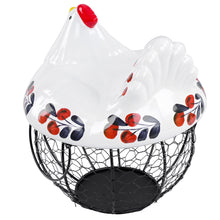 Load image into Gallery viewer, Chicken Egg Basket in Navy and Red Glass Lid and Round Wire Basket
